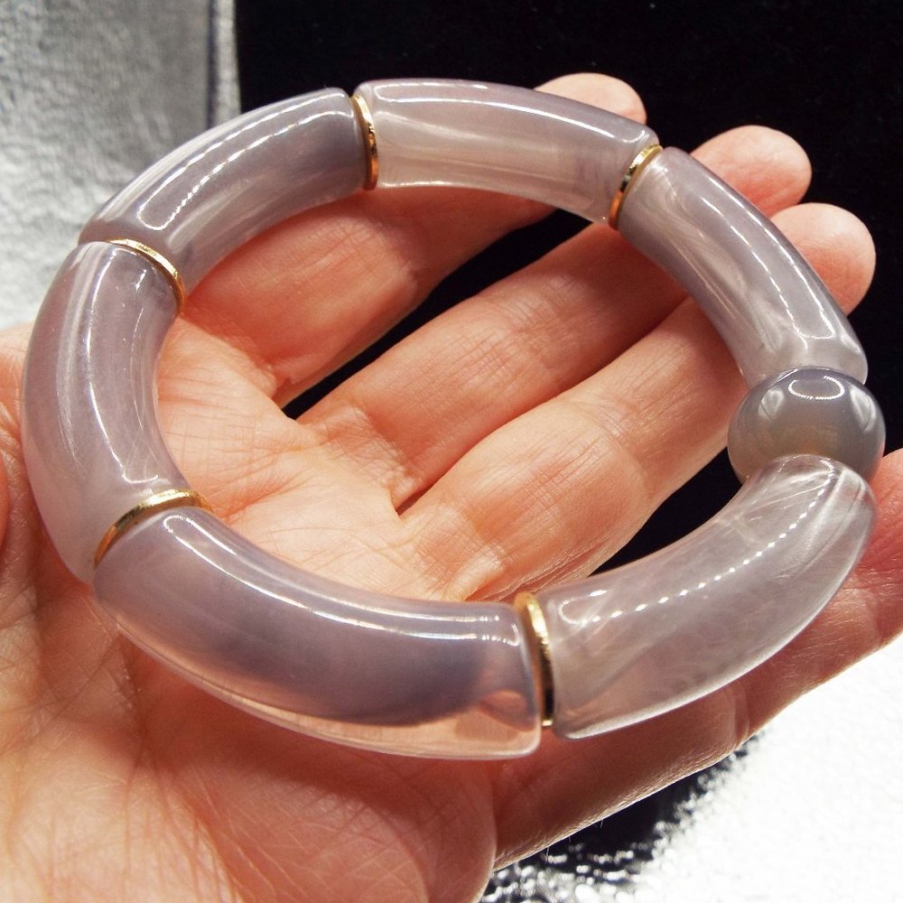 "FIFTY SHADES OF GREY" LUCITE TUBES WITH GLASS BEAD STRETCHY BRACELET 25